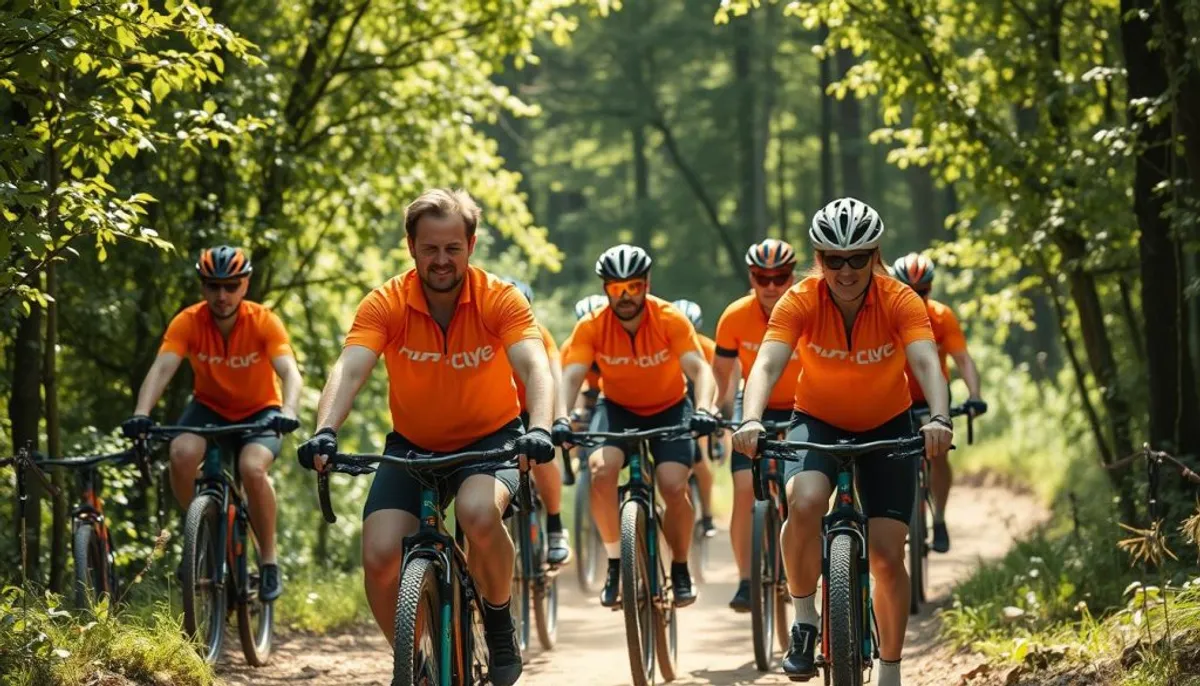 Moniteur cycliste français encadrant un groupe